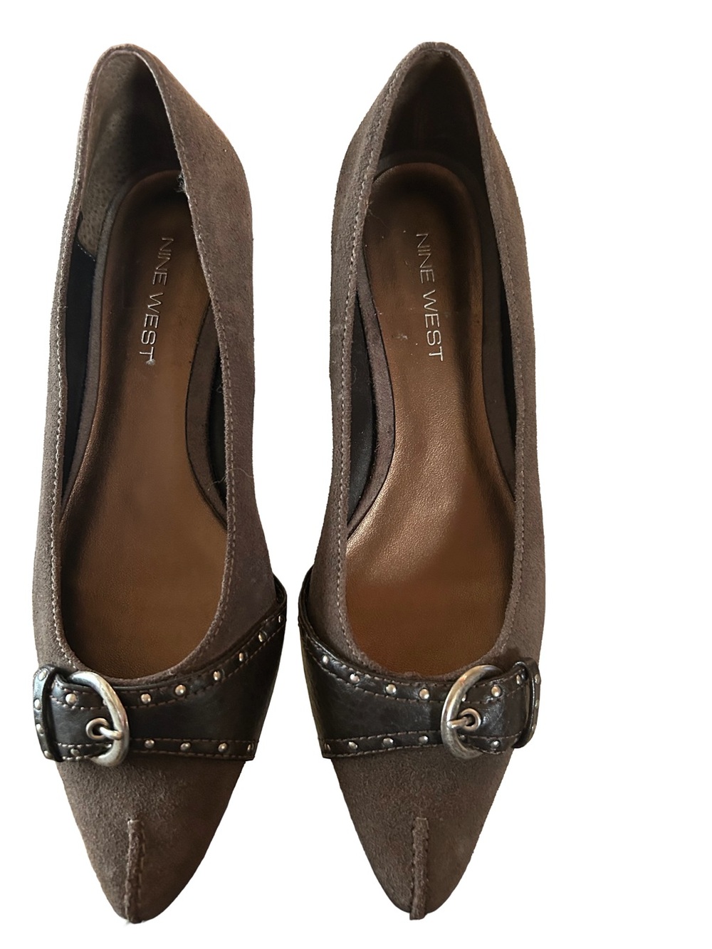 Vintage Nine West Suede Pointed Toe Studded Buckle Shoes 7.5